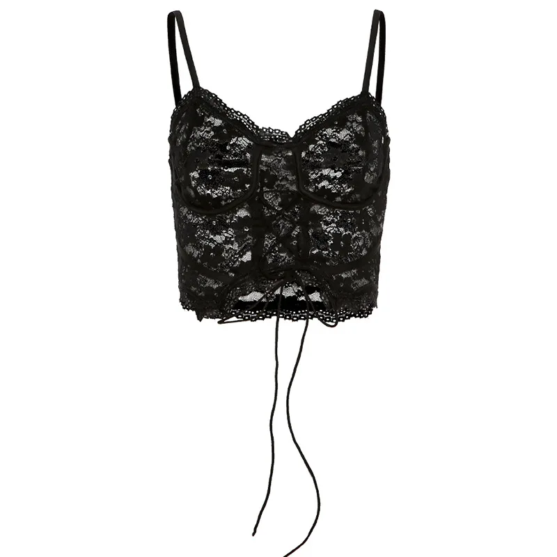 

Black Lace Up Halter Camisole Tank Top for Women Fashion Sexy Sling Strapless Lace Tank Top Tee Party Street Wear