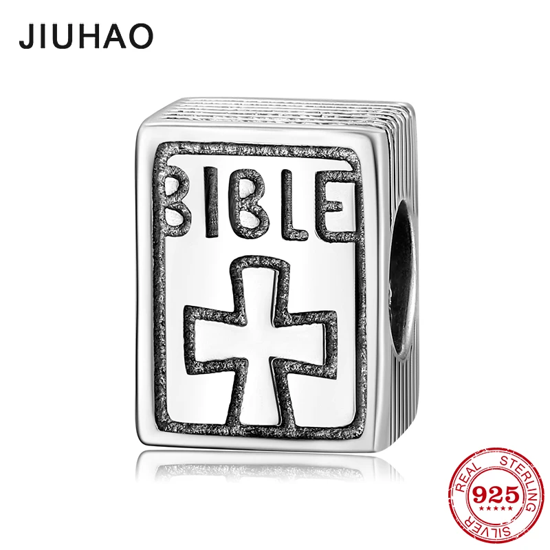 Настоящее 925 пробы серебряный крест Библейская вера книга бусы подходят