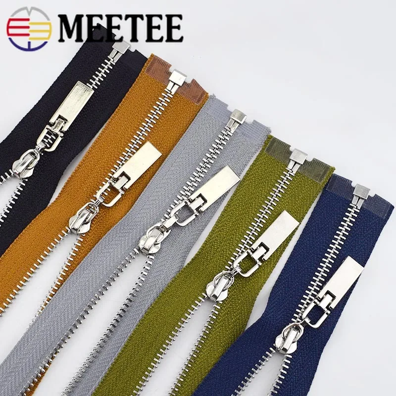 

Meetee 2pcs 3# Metal Zipper Close-End 20/30cm Open-End 40-70cm Auto Lock Zip for Sewing Jacket DIY Bags Decor Zipper Material