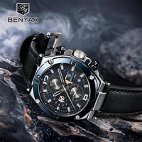 watch men benyar new fashion sport quartz mens watches top brand luxury chronograph waterproof leather watches relogio masculino