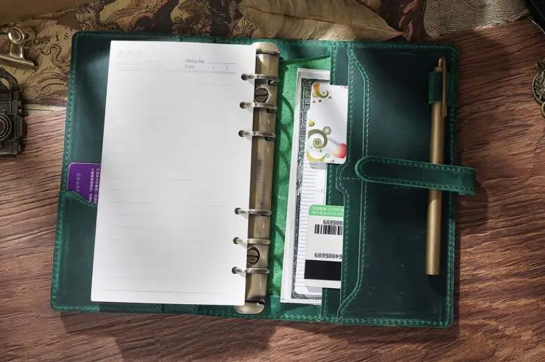 

genuine leather journal and agenda notebook cover 2021 vintage leather binder planner cover multi-function notebook pocket