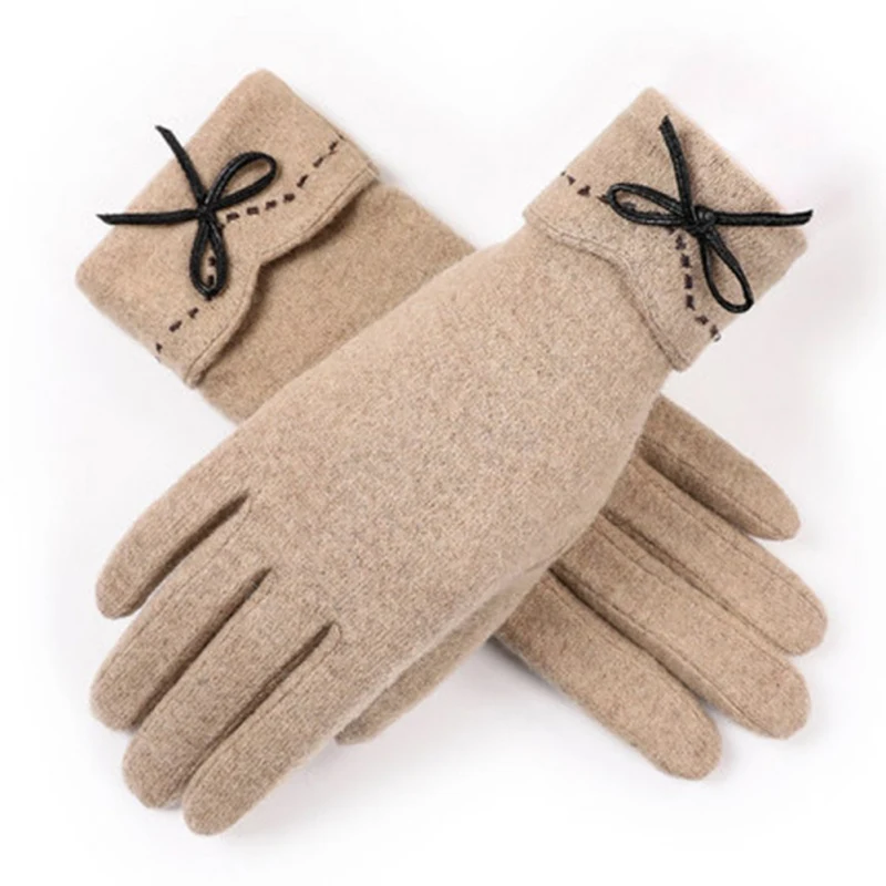 

Winter Women Warm Elegant Wool Touch Screen Gloves Bowknot Mittens