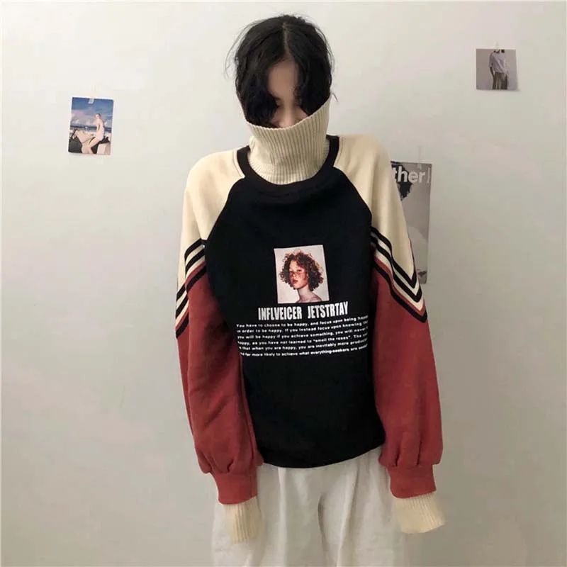 Свитшот NiceMix в стиле Харадзюку Женский пуловер с мультяшным рисунком и рукавами