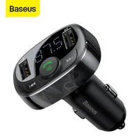 baseus car charger for iphone mobile phone handsfree fm transmitter bluetooth car kit lcd mp3 player dual usb car phone charger