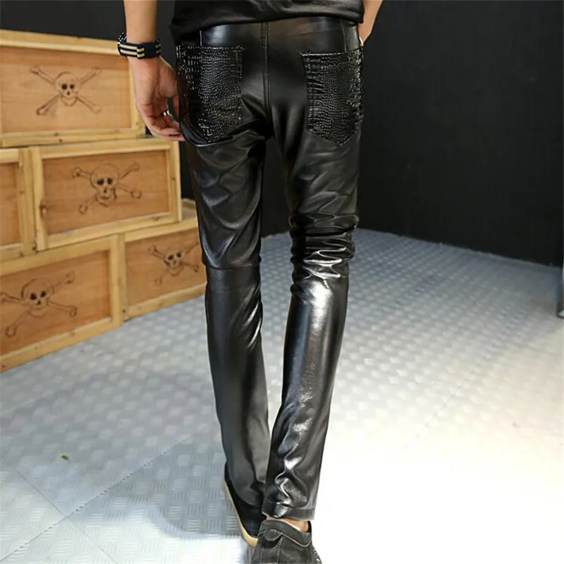 MORUANCLE мужские Искусственная кожа штаны из искусственной кожи в байкерском стиле