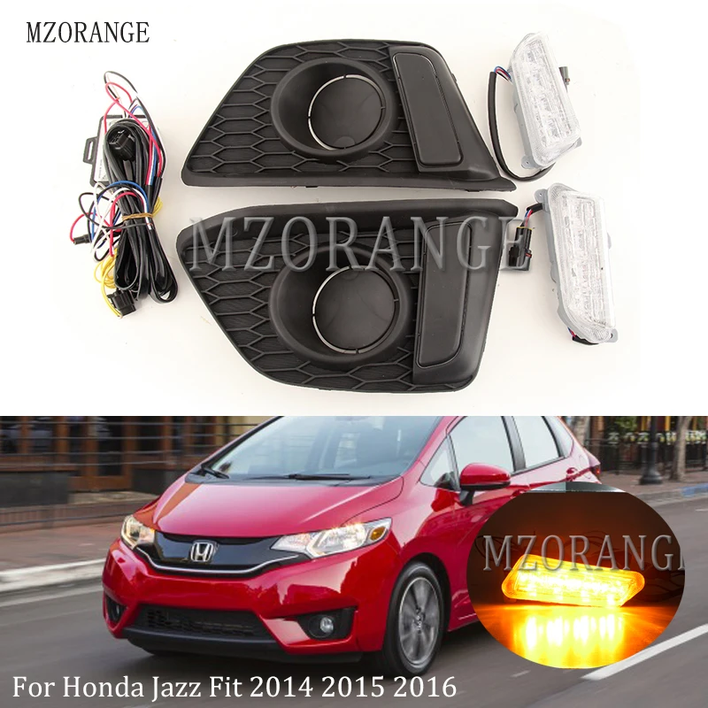MZORANGE 1 комплект для Honda jazz fit светодиодный DRL дневные ходовые огни Дневной светильник для вождения с противотуманной лампой