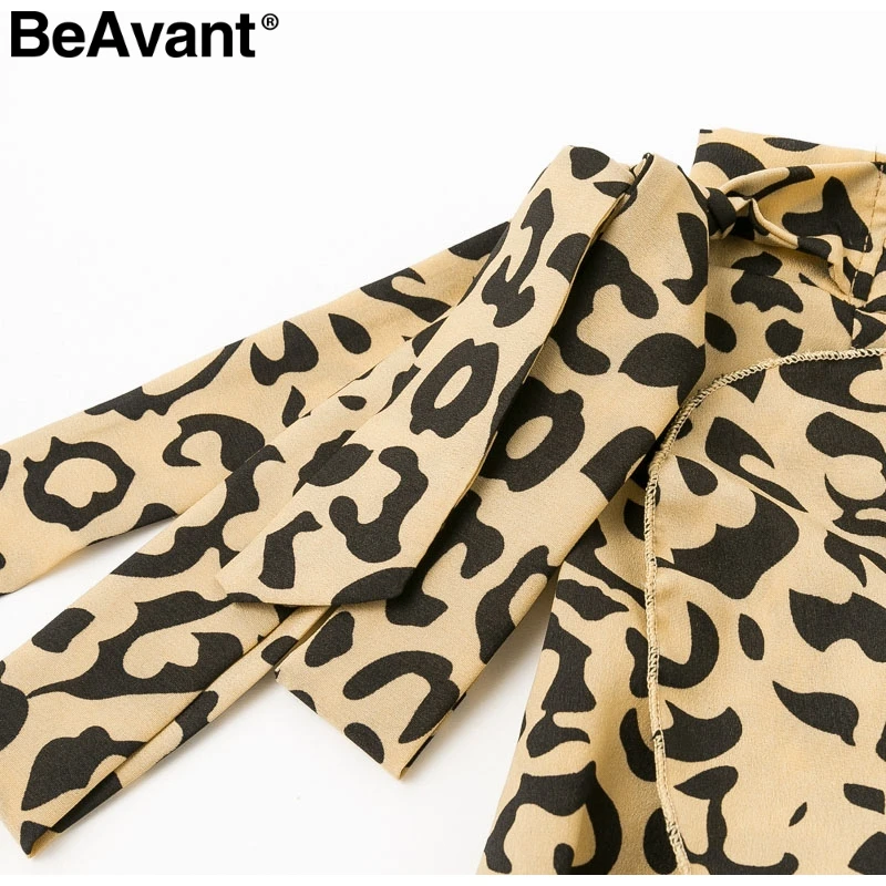 BeAvant Elegant leopard print women maxi skirt High waist ruffled asymmetrical female long skirt Side bow tie autumn lady skirts