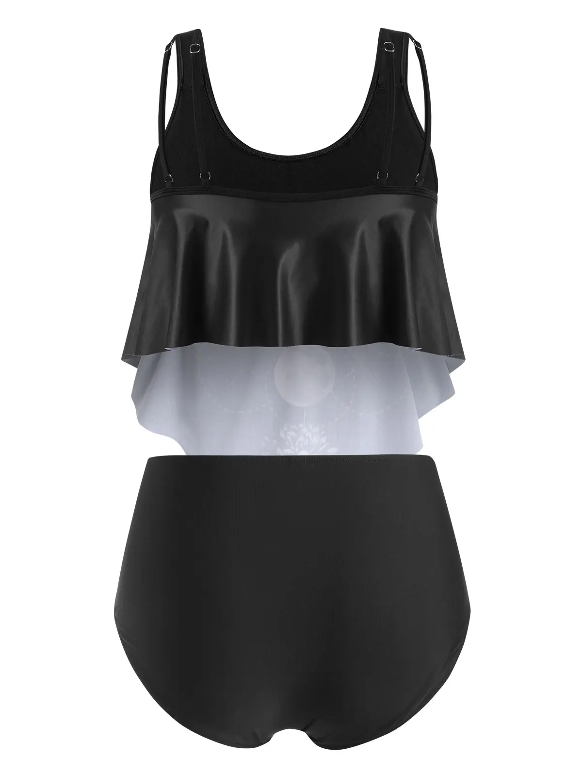 

Plus Size Moon Phase Print Ruffled Tankini Swimwear Green Black Bikinis Set Large Size Swimwears Women's Clothing Tankini