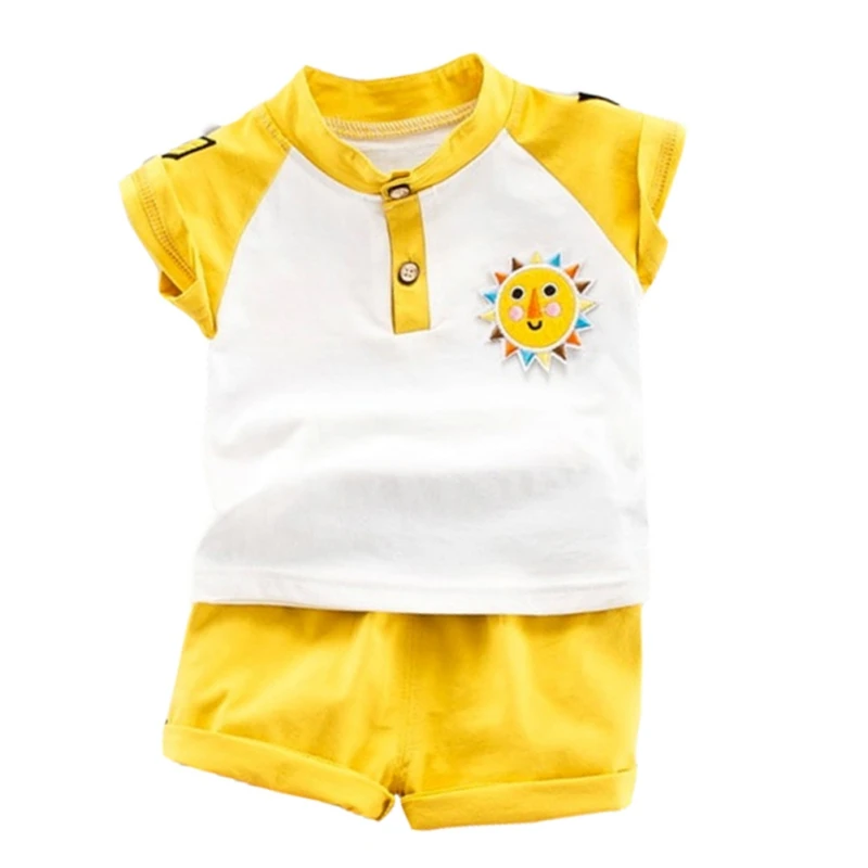 Летняя рубашка с воротником Мандарин для маленьких мальчиков Цвет желтый синий