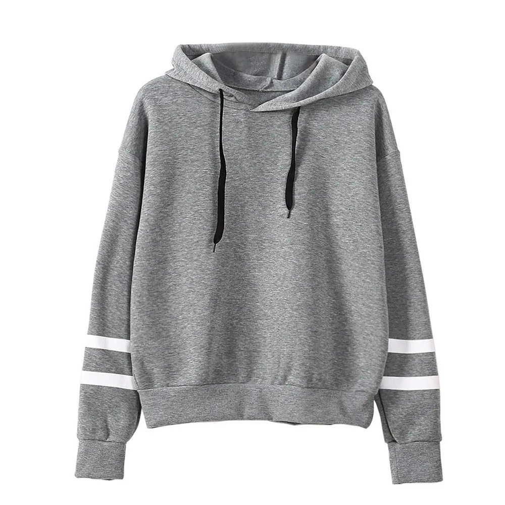 S-XL, Женская Толстовка в полоску с воротником под горло, хлопковый Свободный Повседневный Топ с капюшоном для девочек, Бархатные Теплые Топы с длинными рукавами - Цвет: Серый