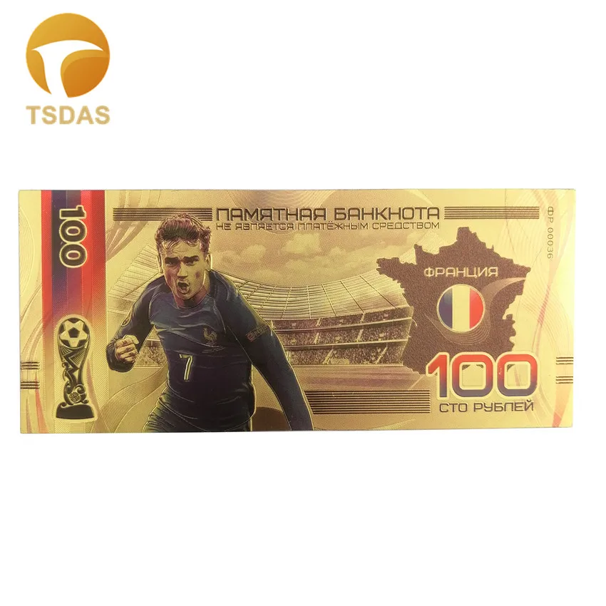 Красочная позолоченная банкнота российский Золотой 100 рубля футбольные