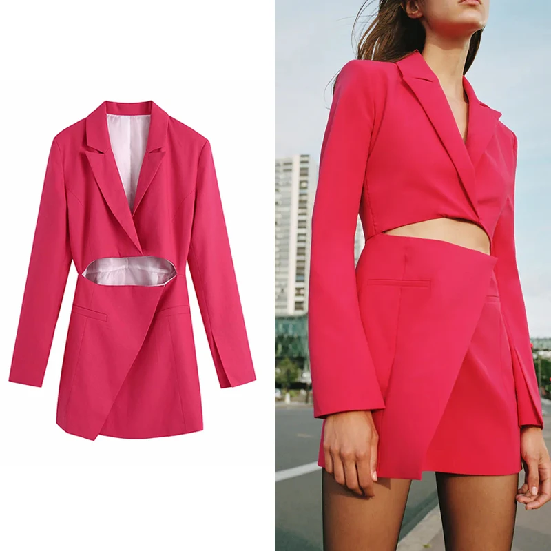 

Женское платье-блейзер с длинным рукавом ZA, повседневное ажурное праздвечерние чное платье-мини, уличная верхняя одежда, весна-осень 2021