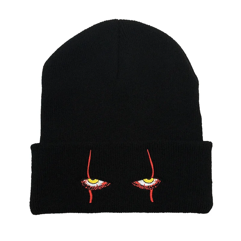 

Unisex Winter Soft Outdoor Beanie Solid Color Knitted Hat Pennywise Scary Eyes Hood Hat for Kids Casual Outside Halloween Hats