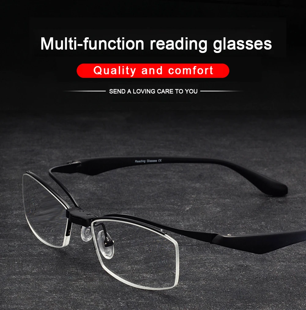 

Half Frame Readers Reading Glasses Flipup Glasses Men Magnifier TR90
