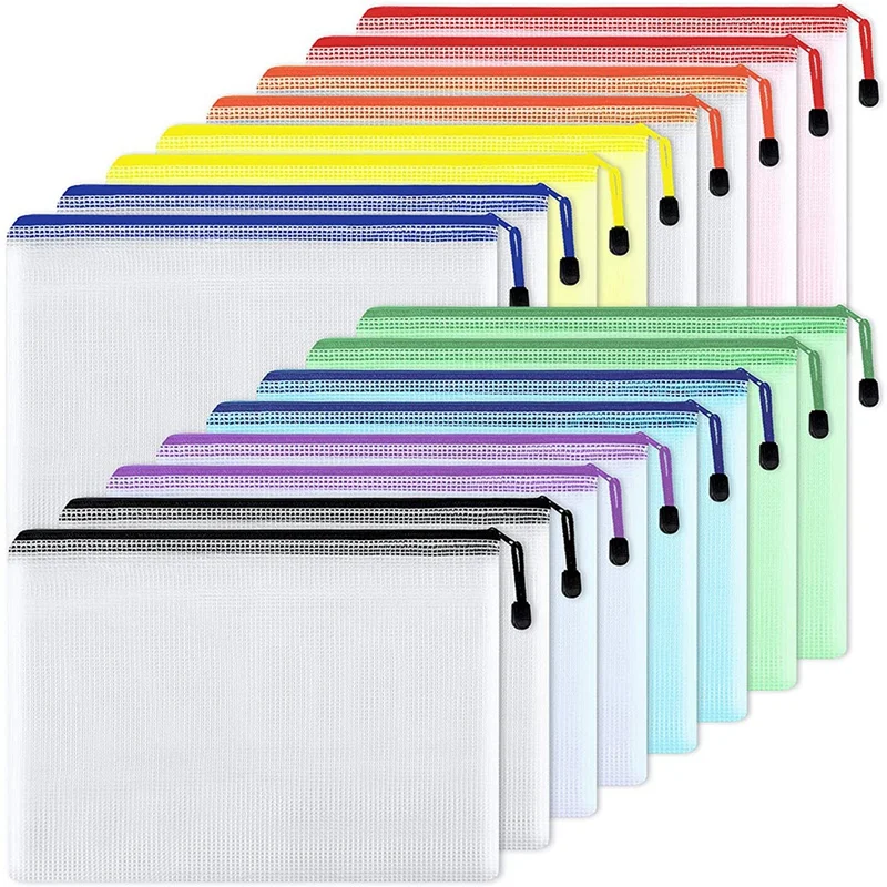 Bolsa de Malha com Zíper para Documentos Zíper à Prova Bolsas de Armazenamento de Viagem a4 para Material de Escritório Peças Pastas D’água Tamanho Escolar 16