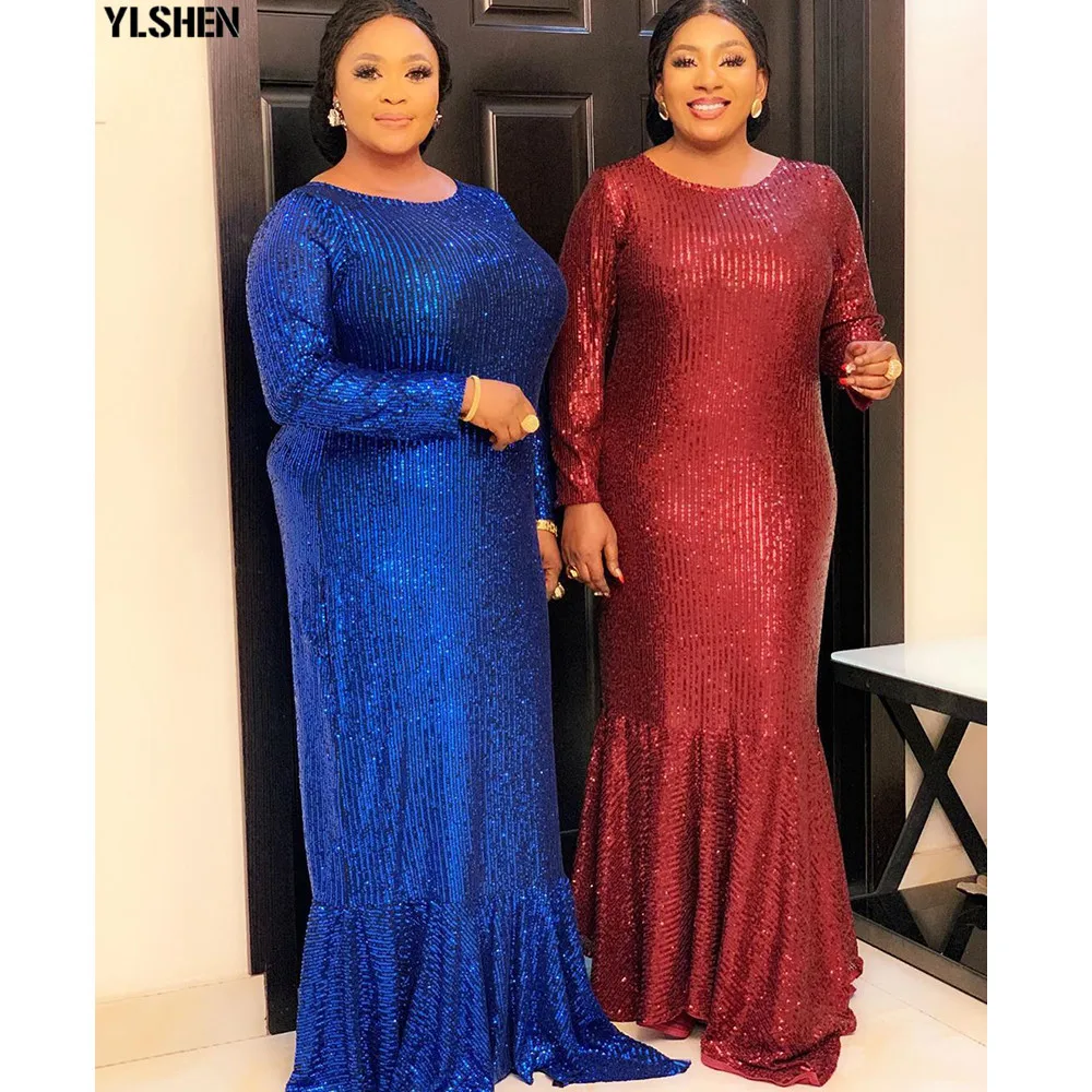 Вечерние платья Русалочки африканские для женщин эластичные расшитые блестками