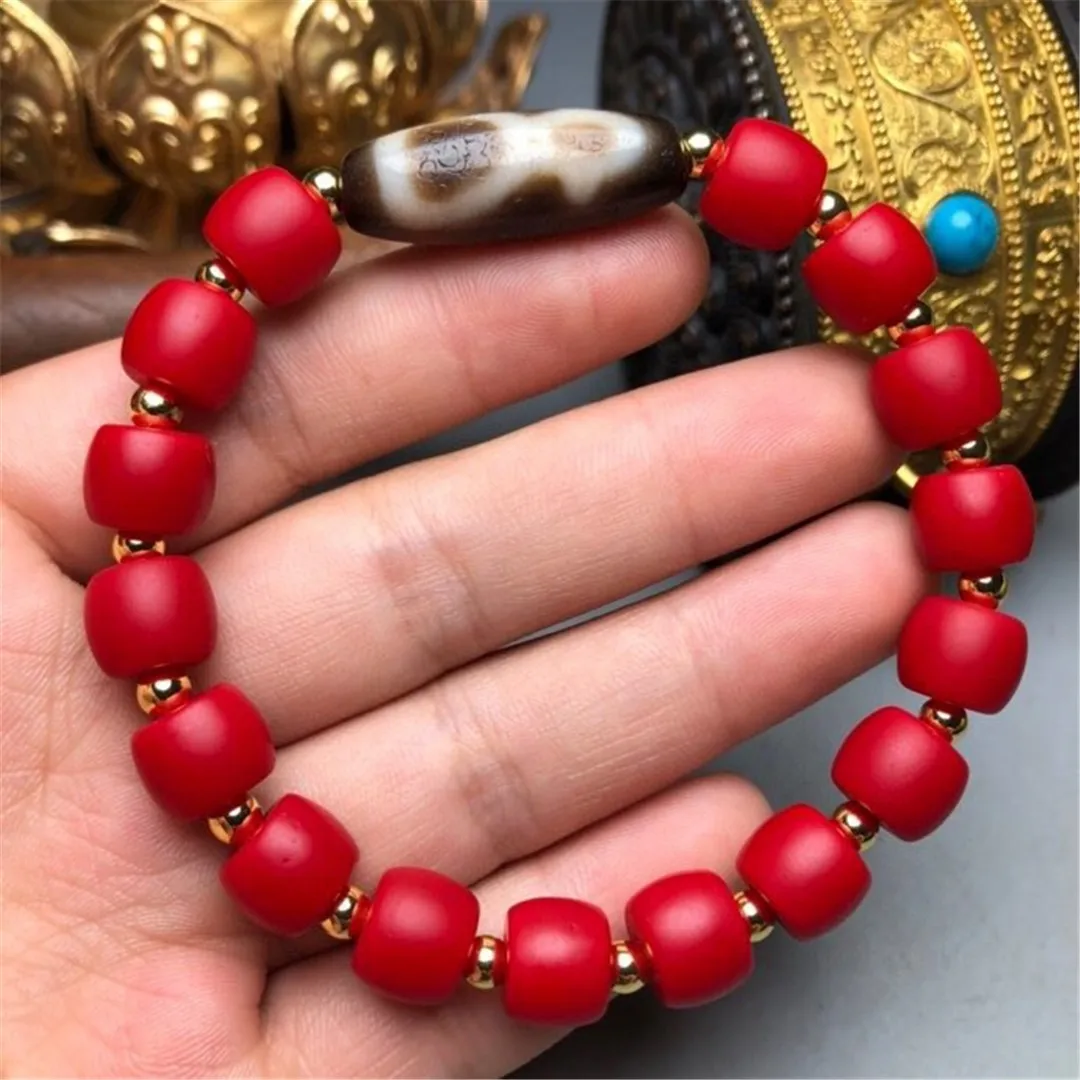

Wholesale Natural Agate Fortuna Dzi Sherpa Glass Bead Bracelet Man's Woman's Jewelry Taiwan Old Object Mother's Day Gift