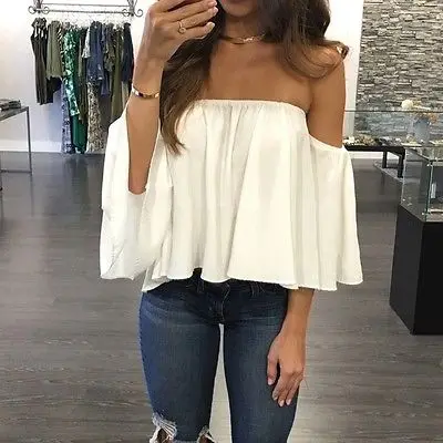 

Summer Women Lace Vest Top Tank Casual Blouse Short Tops Off Shoulder