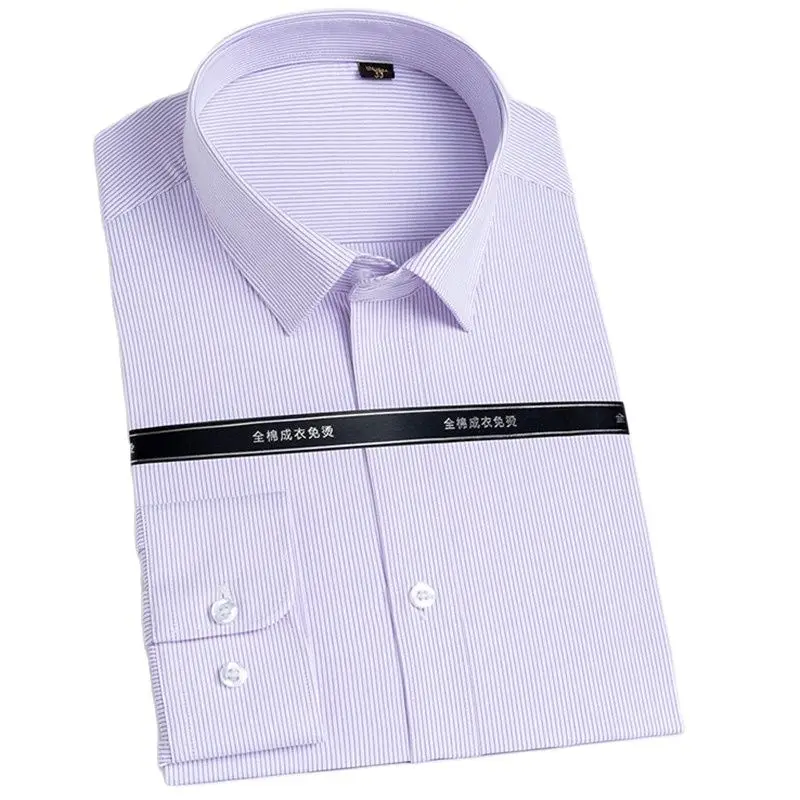 100% Double-strand cotton men's shirt with striped non-iron high-end men's long-sleeved business casual shirt