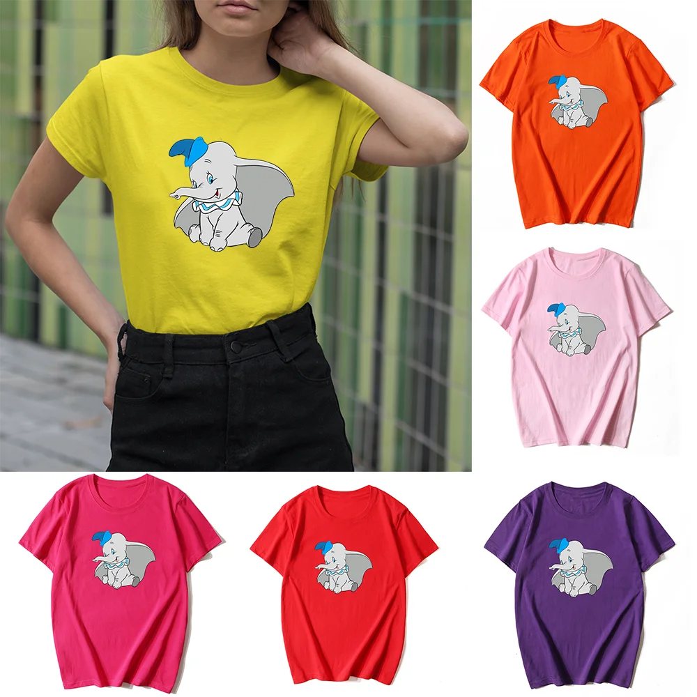 

Disney Kawaii Elephant Dumbo Tshirts Graphic Top Tee Women Harajuku Cute T Shirt Female Funny Tops T-shirt Drop Ship Clothes