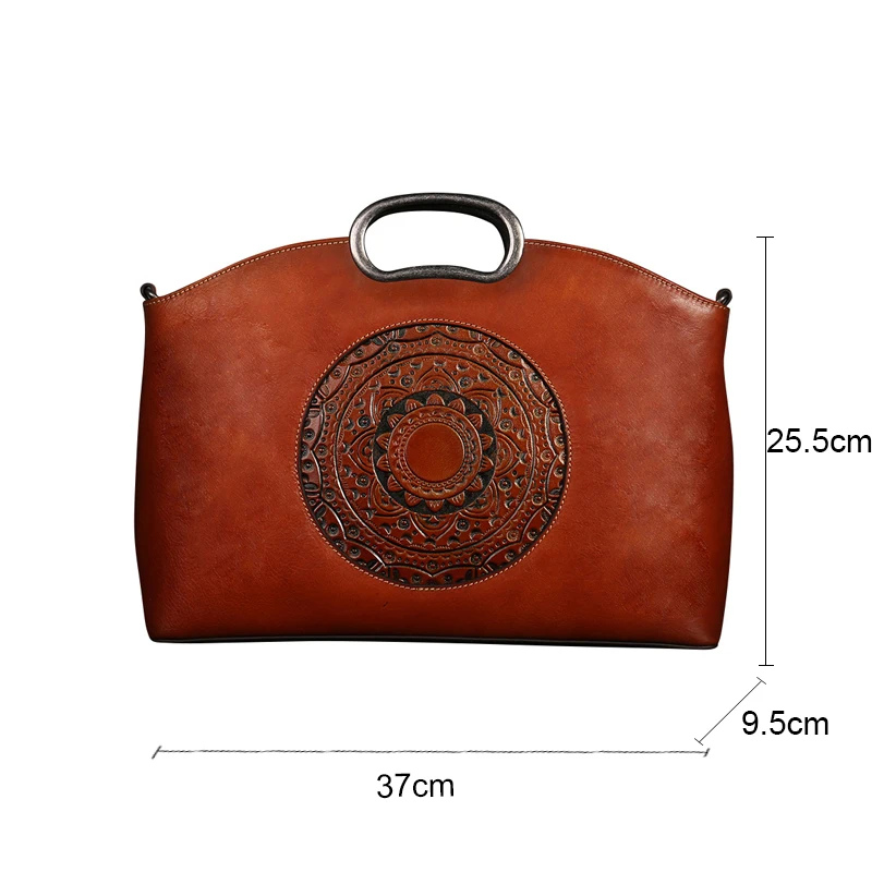 

Bestform Women Luxury Handbags Genuine Leather Totes Retro Handmade Totem Cowhide Female Bag Large Capacity Shoulder Bags