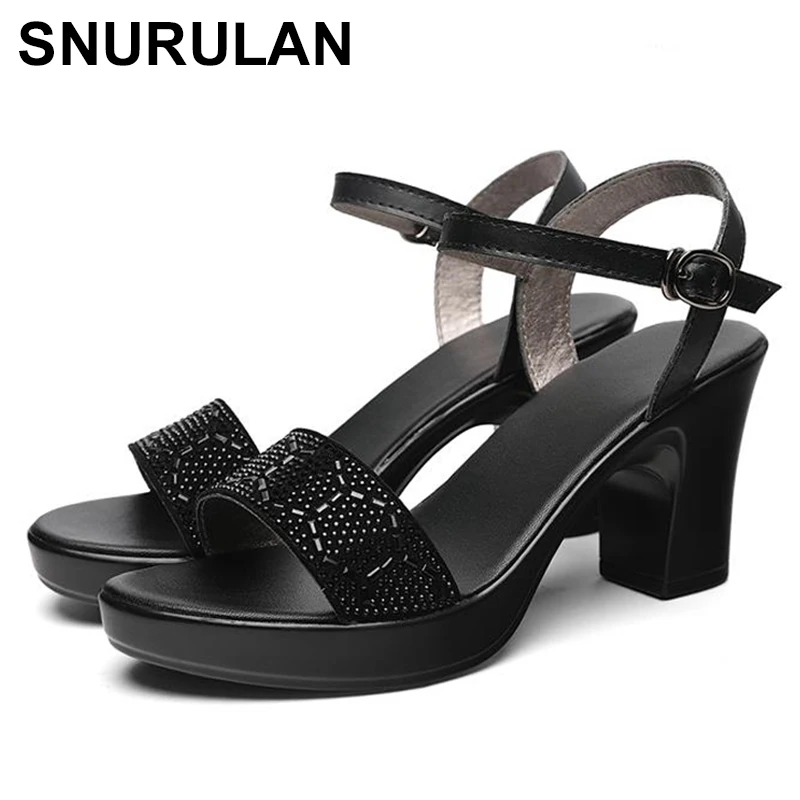 

SNURULAN 2020Summer New Genuine Leather Sandals 8cm High Heels Women Fashion Sandals Platform Women Casual Shoes Plus Size 35-42