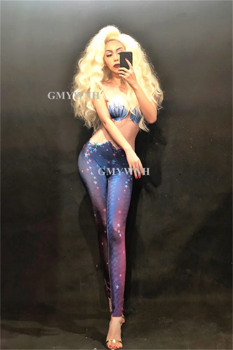 X96 женский сексуальный комбинезон с 3d принтом синий стрейчевое платье для танцев