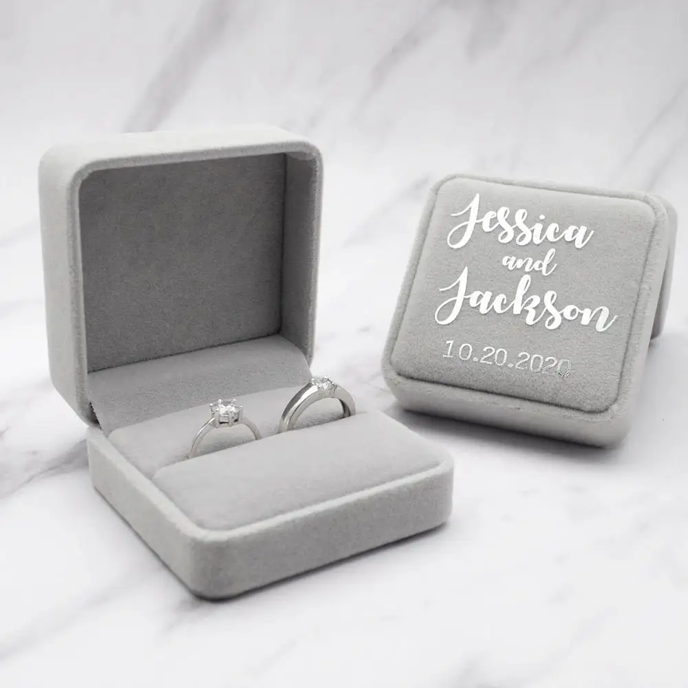 Silver Color Text Velvet Ring Box,Personalized Ring Box,Custom Wedding Ring Box,Engagement Wedding Box,Vintage Style,Gift for Wedding - Цвет: Silver Color Text