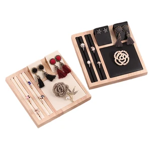 Дерево 3 в 1 кольца браслет серьги ювелирные изделия Дисплей Стенд набор из искусственной кожи Ювелирные изделия Органайзер держатель Витрина 15 см * 15 см * 1,5 см