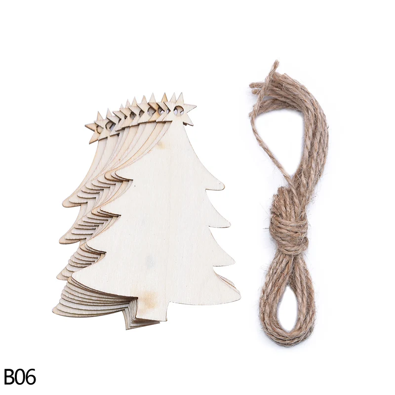 B06 xmas tree 10 шт. угол снеговик лося форма рождественской елки рождественская елка Висячие деревянные украшения с веревкой для дома принадлежности для рождественского декора - Цвет: B06 xmas tree