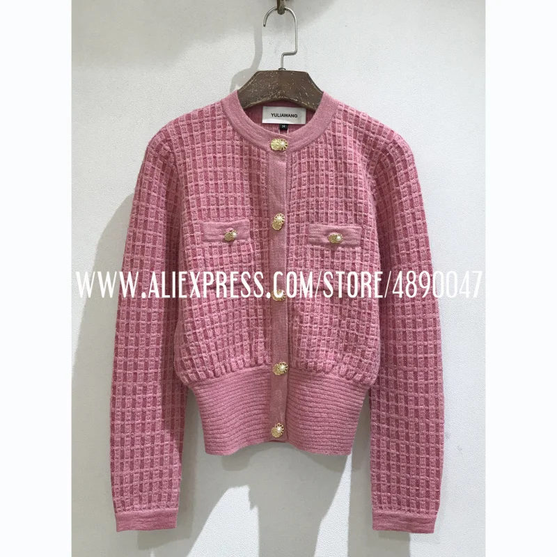 

autumn winter waist pearl buckle alpaca blend long-sleeved sweater high quality women's knitted cardigan short cardigan top