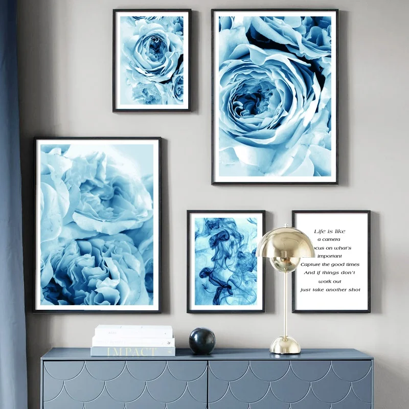

Blue Rose Flower Water Quotes Wall Art Canvas Painting Nordic Posters And Prints Abstract Wall Pictures For Living Room Decor