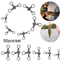 50pcsset 3 way barrel cross line fishing swivel with solid ring brass fishing hook line connector fishing accessories