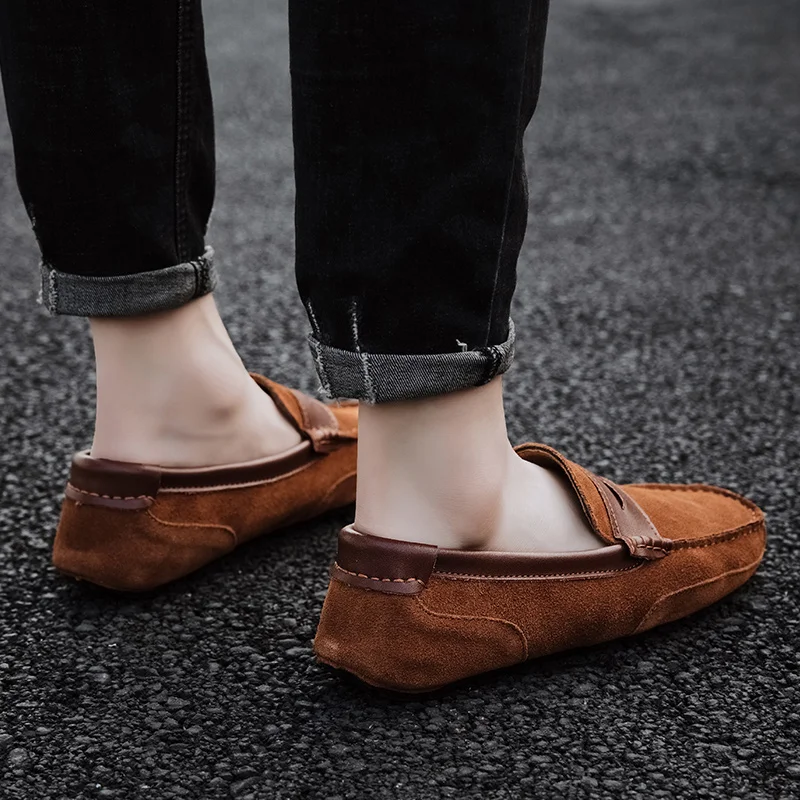 

mens soft shoes cow suede leather shoes for men sneakers Male Adult handmade moccasins slip on Flat Boat Shoes Man footwear