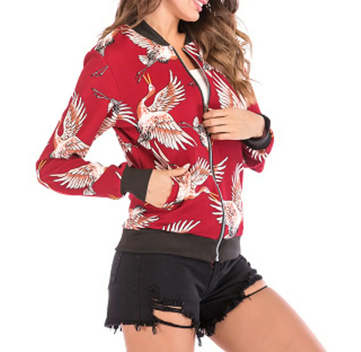 2019 Новая осень зима стильная женская цветочная молния бомбер бейсбольный жакет