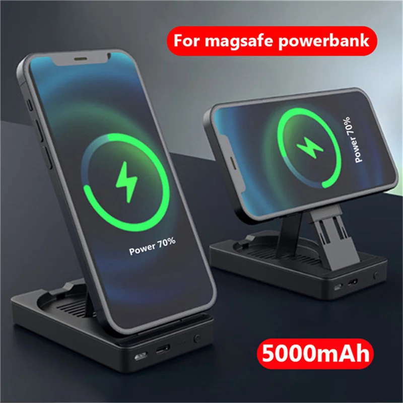 NEW Retractable Magnetic power bank wireless charging Station For iphone12 Magsafe charger Auxiliary battery Mobile phone holder