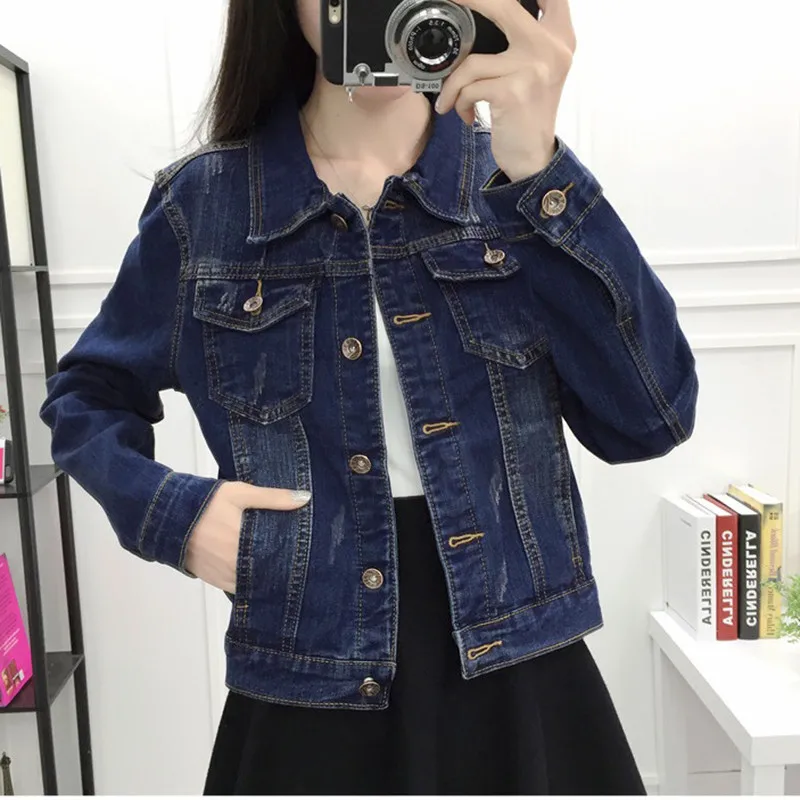 Джинсовая куртка женская синяя куртка-бомбер короткие джинсовые куртки на весну