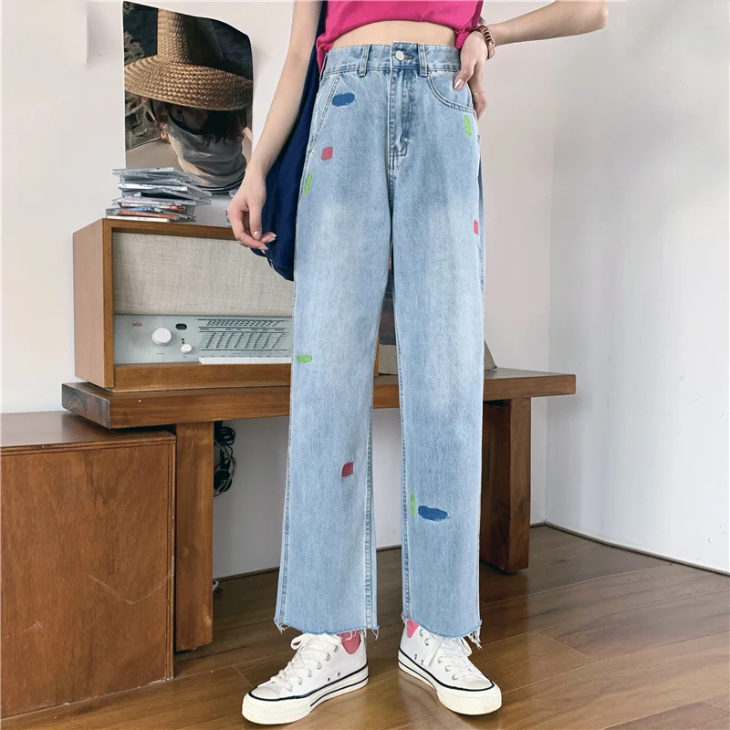 Новые джинсы для женщин свободные с высокой талией винтажные потертые разрезом