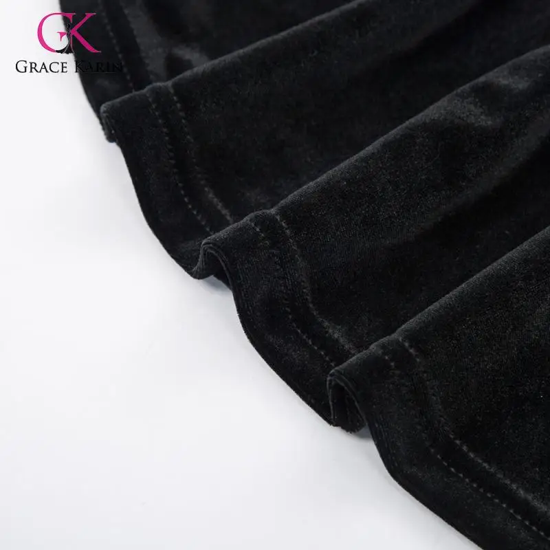 Женское винтажное бархатное платье Grace Karin черное расклешенное трапециевидной