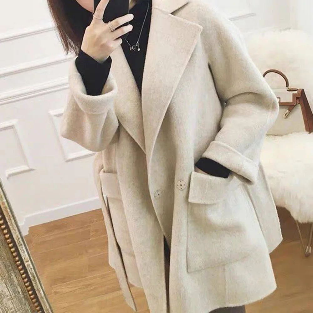 

Woolen Jacket Women 2022 Khaki Long Windbreaker Autumn And Winter New Style Korean Fashion Student Mid-length Overcoat Trend