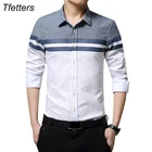TFETTERS 2021 модные мужские рубашки брендовая одежда приталенная Лоскутная полосатая одежда мужская рубашка с длинным рукавом для мужчин Camiseta мужской