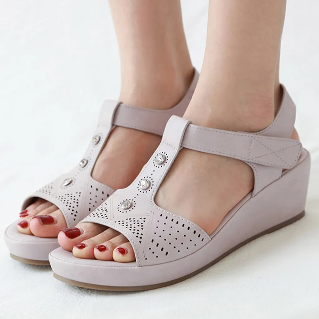 

Woman Shoes Sandals Soft Bottom Large Code Wedge Shallow Mid Heel Brown Solid Fashion Trend Sandals Women Summer Shoes