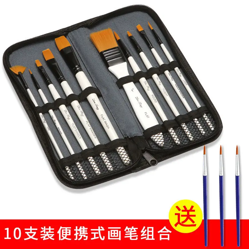 10 Pearlescent Blue Rod Watercolor Brush Set Nylon Hair Oil | Paint Brushes