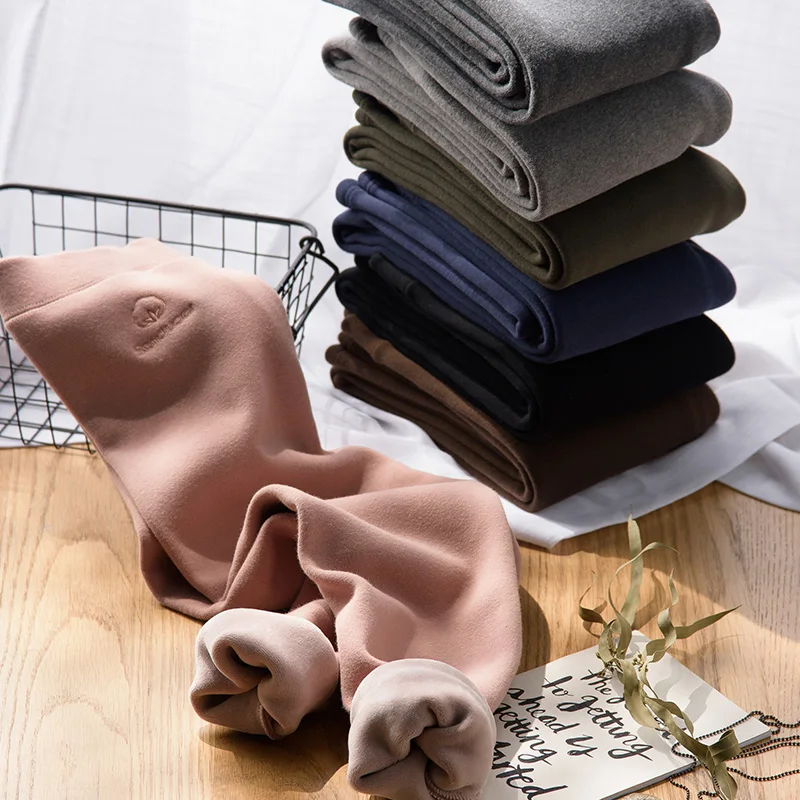 Женские теплые однотонные брюки с высокой эластичной талией зимние бархатные