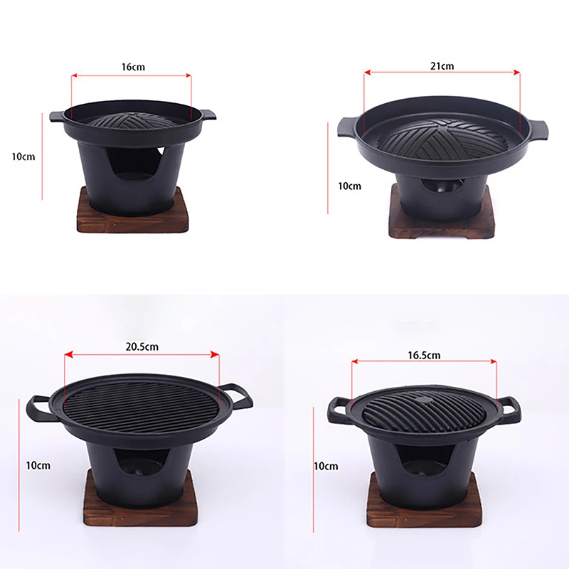 

Mini BBQ Stove Japanese Alcohol Stove Household Wooden Barbecue Grill Outdoor BBQ Plate Non-stick Barbecue Pan Roast Meat Tools