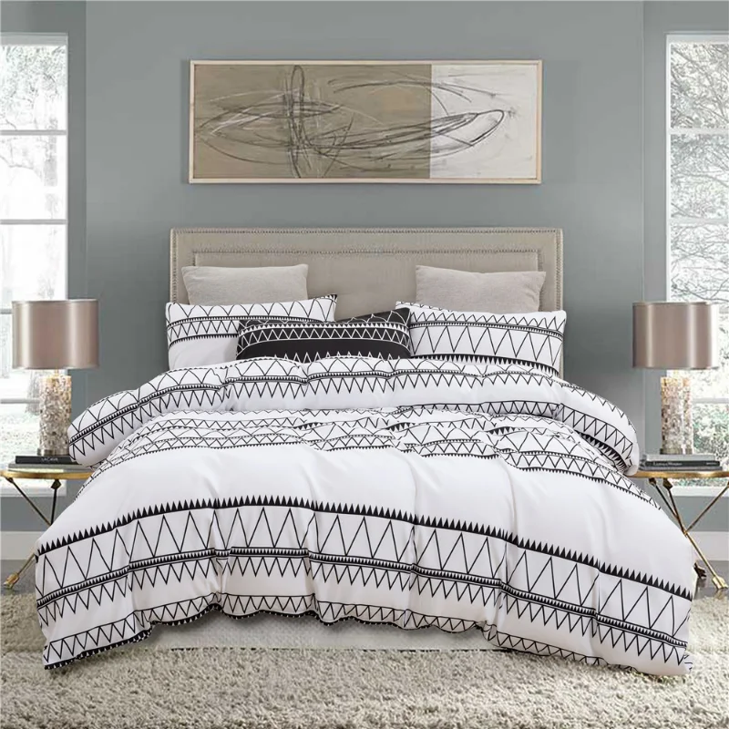 

Stripe Black And White Bedding Set Modern Home for Boy And Girl Pink Bed Set Queen Size