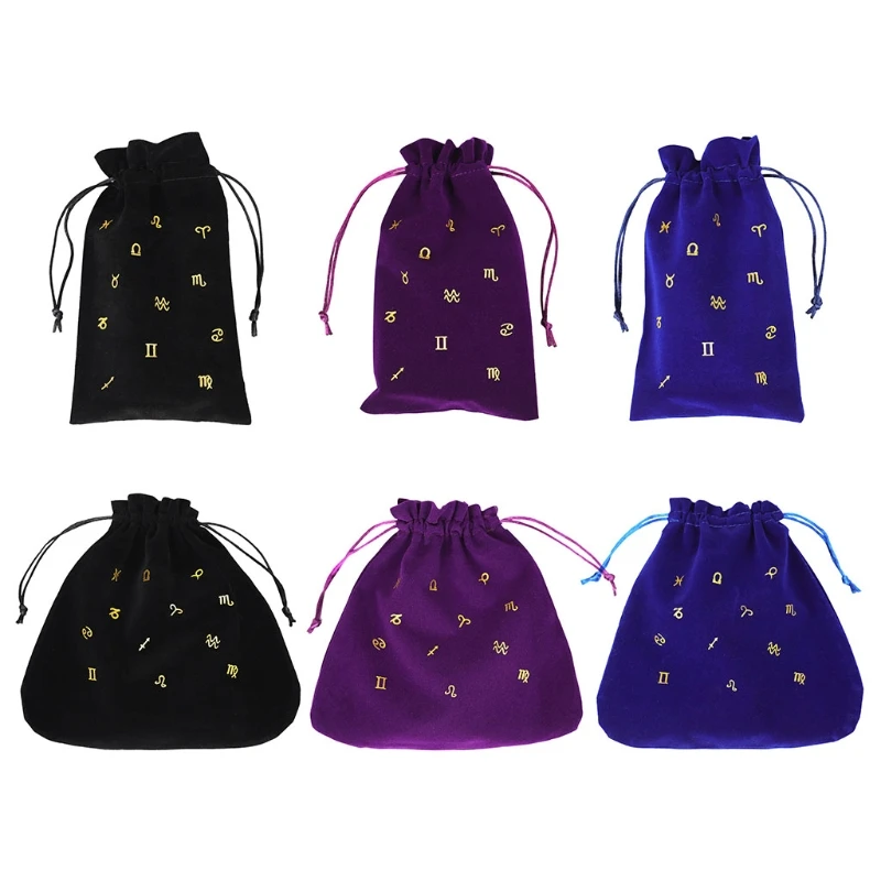 

Constellation Oracle Card Storage Bag Drawstring Jewelry Pouch Soft Flannel Bag