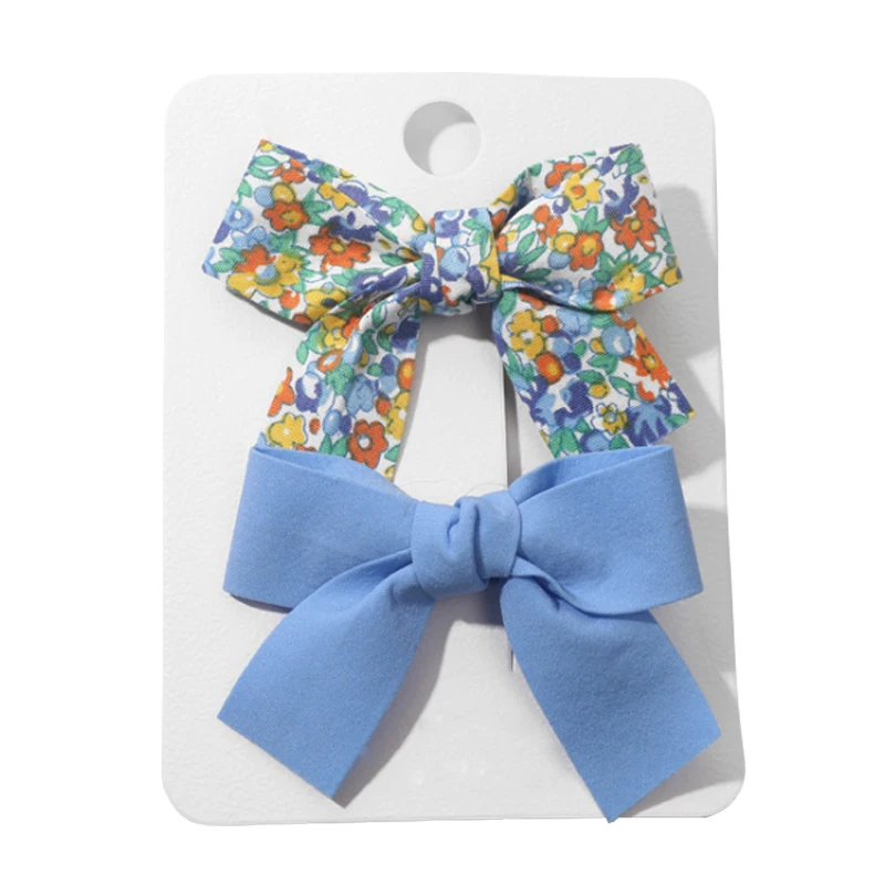 

2 Pcs/Set Floral Bow Children Hairpin Kids Headdress Printed Side Bangs Clip Fashion Accessories