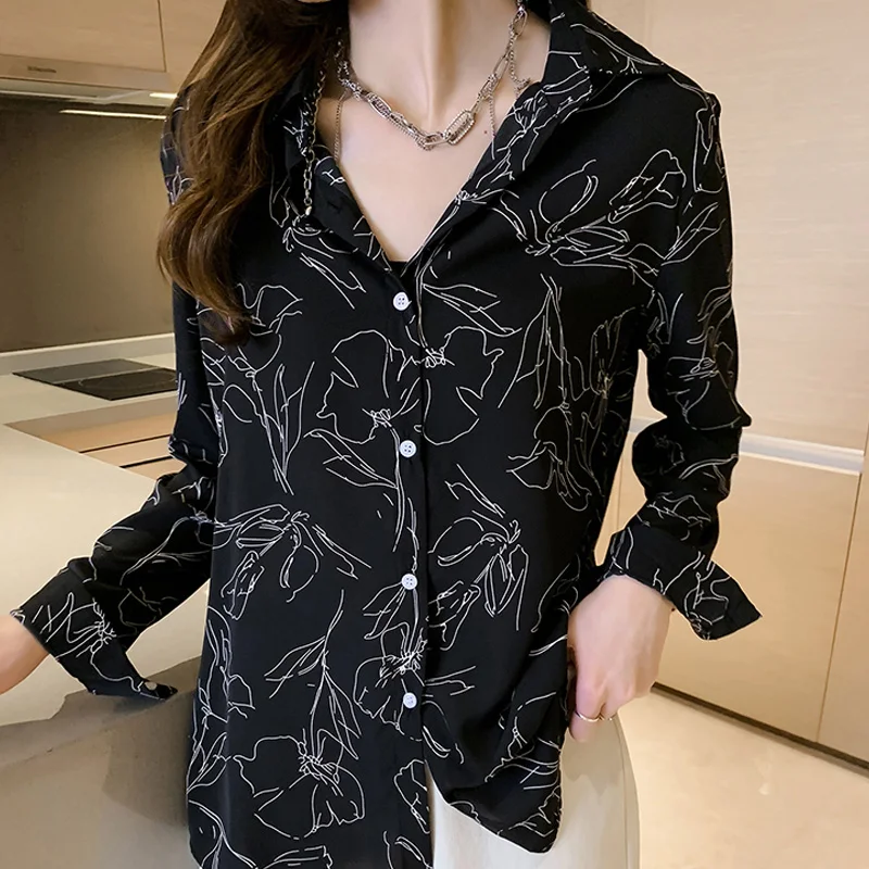 Винтажные женские темперамент печатных шифон рубашки 2021 Новый Осень размера