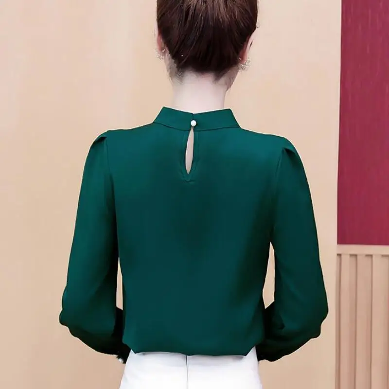 

Long Sleeve Stand Collar Women Shirts Fashion Office Work Korean Chiffon Blouse Women Tops Plus Size Women Blouses Blusas Mujer